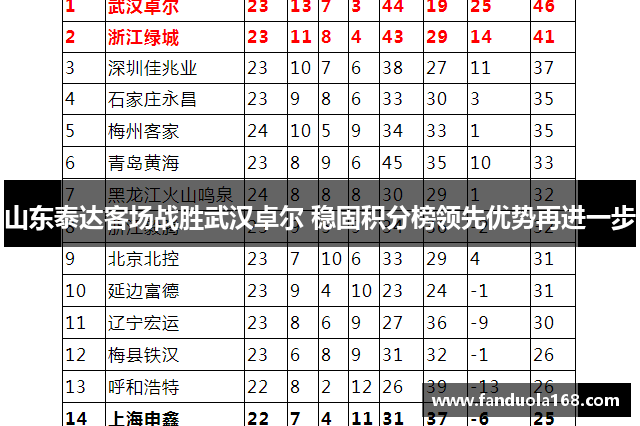 山东泰达客场战胜武汉卓尔 稳固积分榜领先优势再进一步