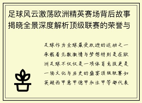 足球风云激荡欧洲精英赛场背后故事揭晓全景深度解析顶级联赛的荣誉与挑战